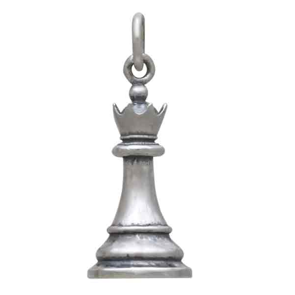Sterling Silver Queen Chess Piece Charm - Poppies Jewelry