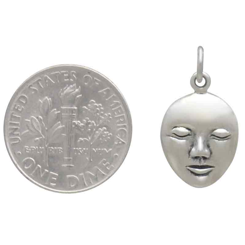 Sterling Silver Serene Goddess Face Pendant - Poppies Jewelry
