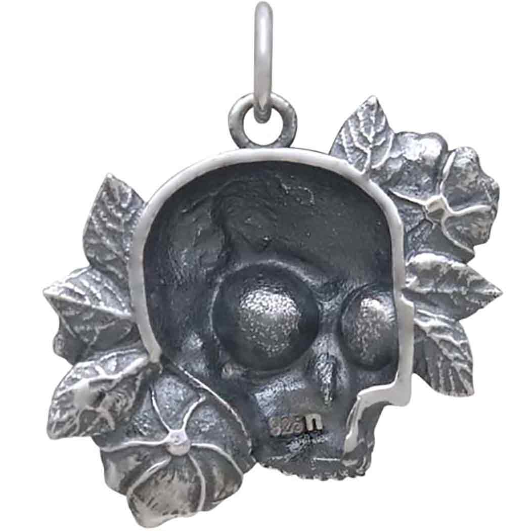 Sterling Silver Skull and Roses Pendant - Poppies Jewelry