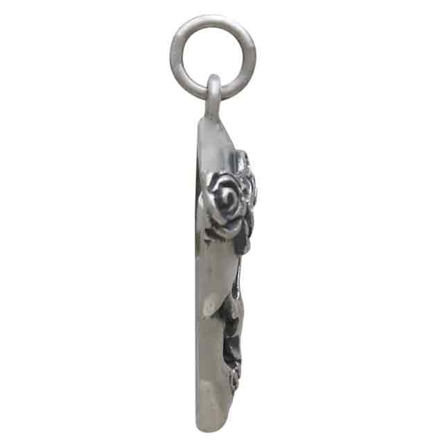 Sterling Silver Skull with Rose Crown Pendant - Poppies Jewelry