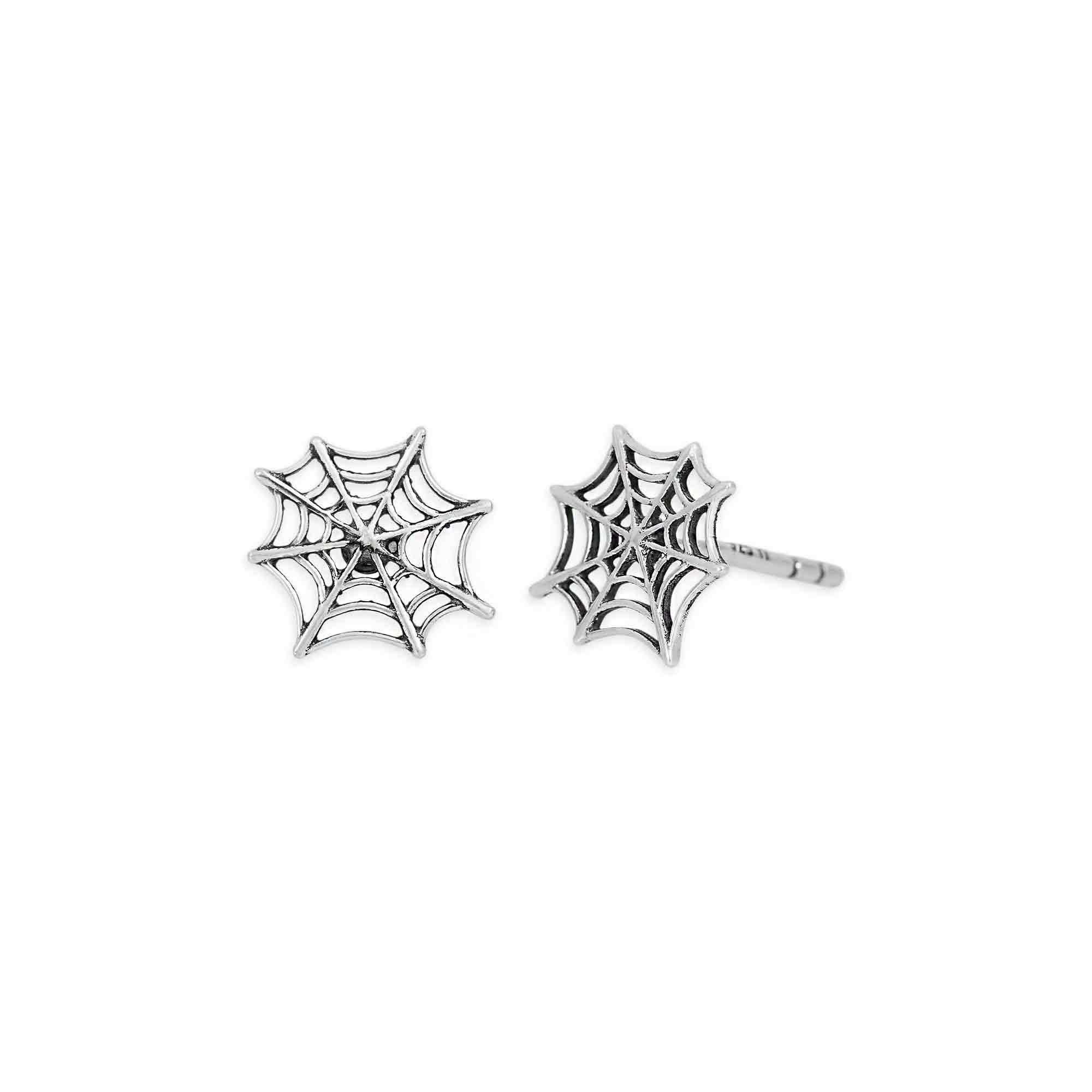 Sterling Silver Small Spiderweb Post Earrings - Poppies Jewelry