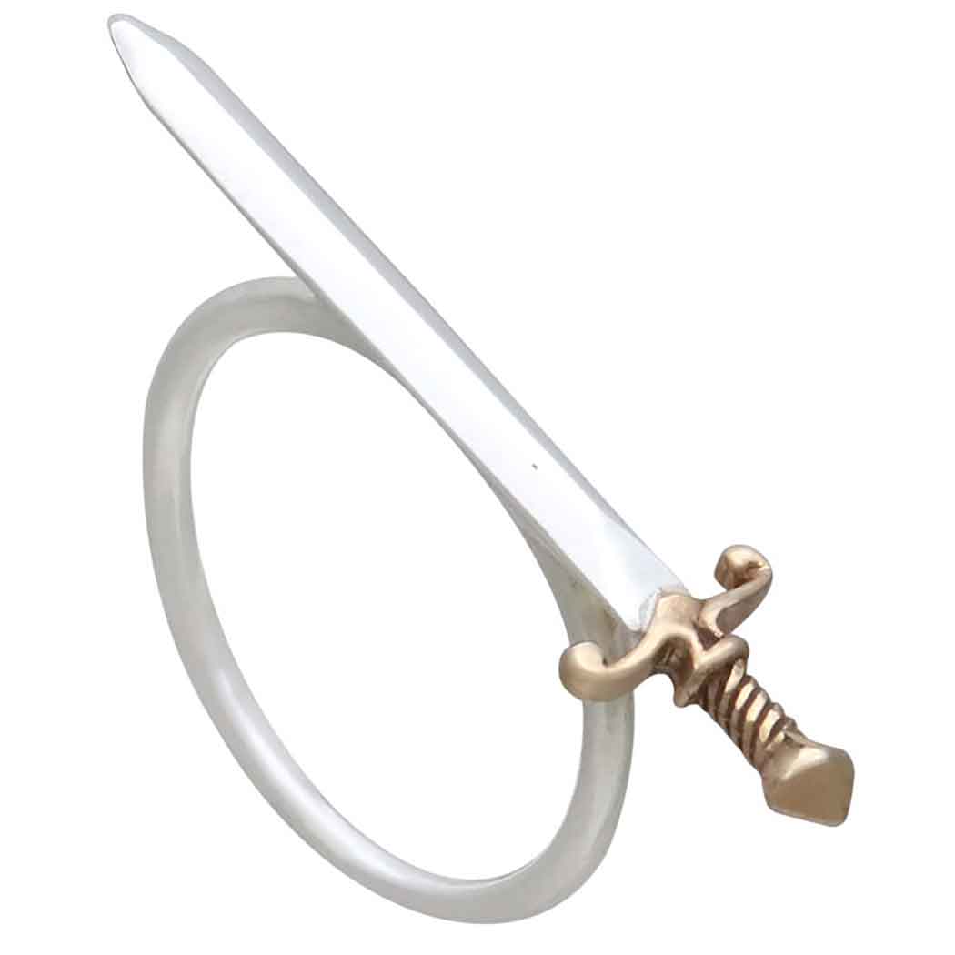 Sterling Silver Sword Ring with Bronze Handle - Poppies Jewelry