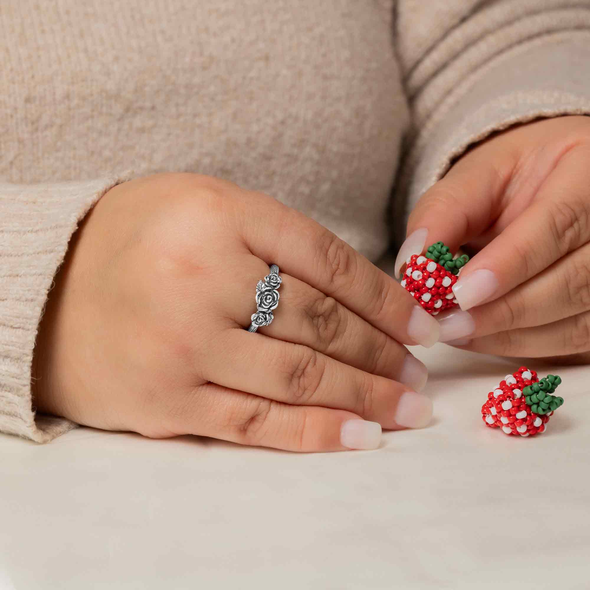 Sterling Silver Triple Rose Ring - Poppies Jewelry