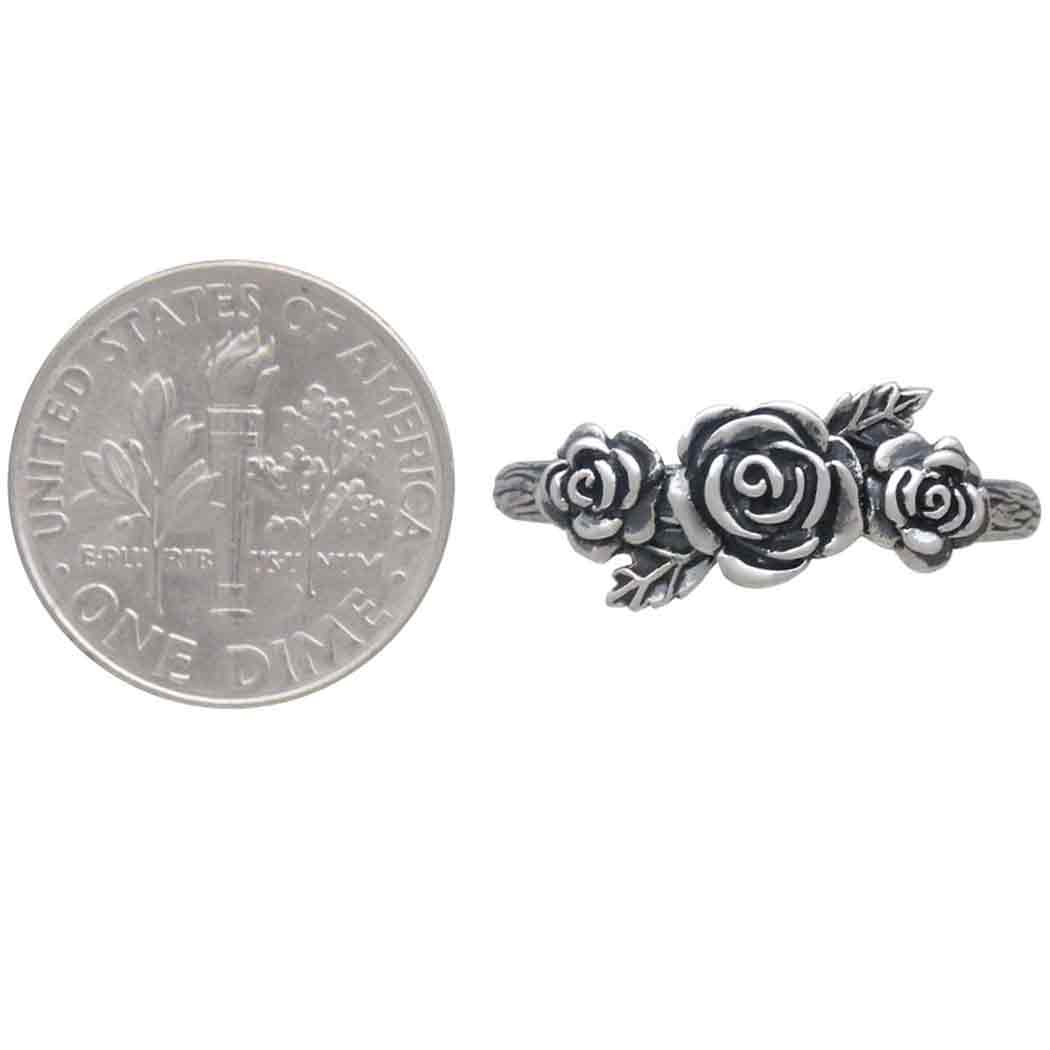 Sterling Silver Triple Rose Ring - Poppies Jewelry