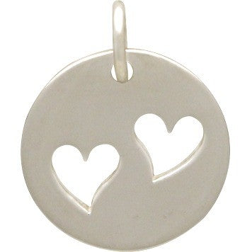 Sterling Silver Round Charm Two Heart Cutout