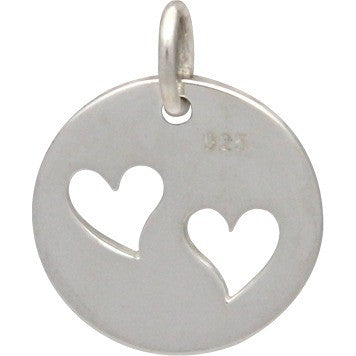 Sterling Silver Round Charm Two Heart Cutout