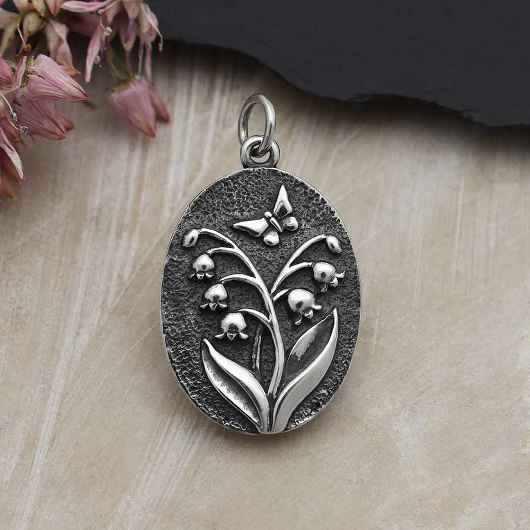 Sterling Silver Lily of the Valley Oval Charm