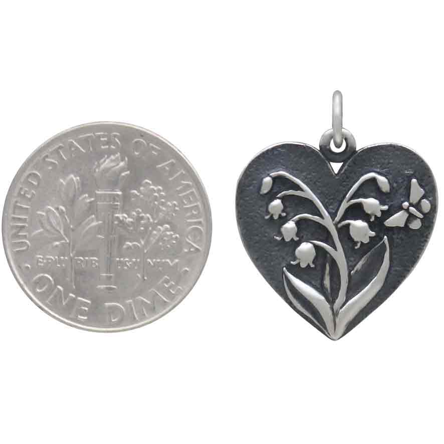 Sterling Silver Heart Lily of the Valley Charm