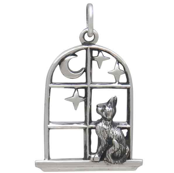 Cat in the Window Charm Sterling Silver