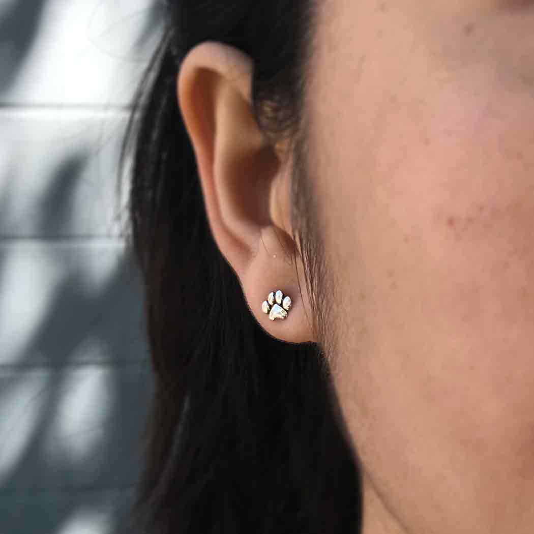 Sterling Silver Tiny Puffed Paw Post Earrings
