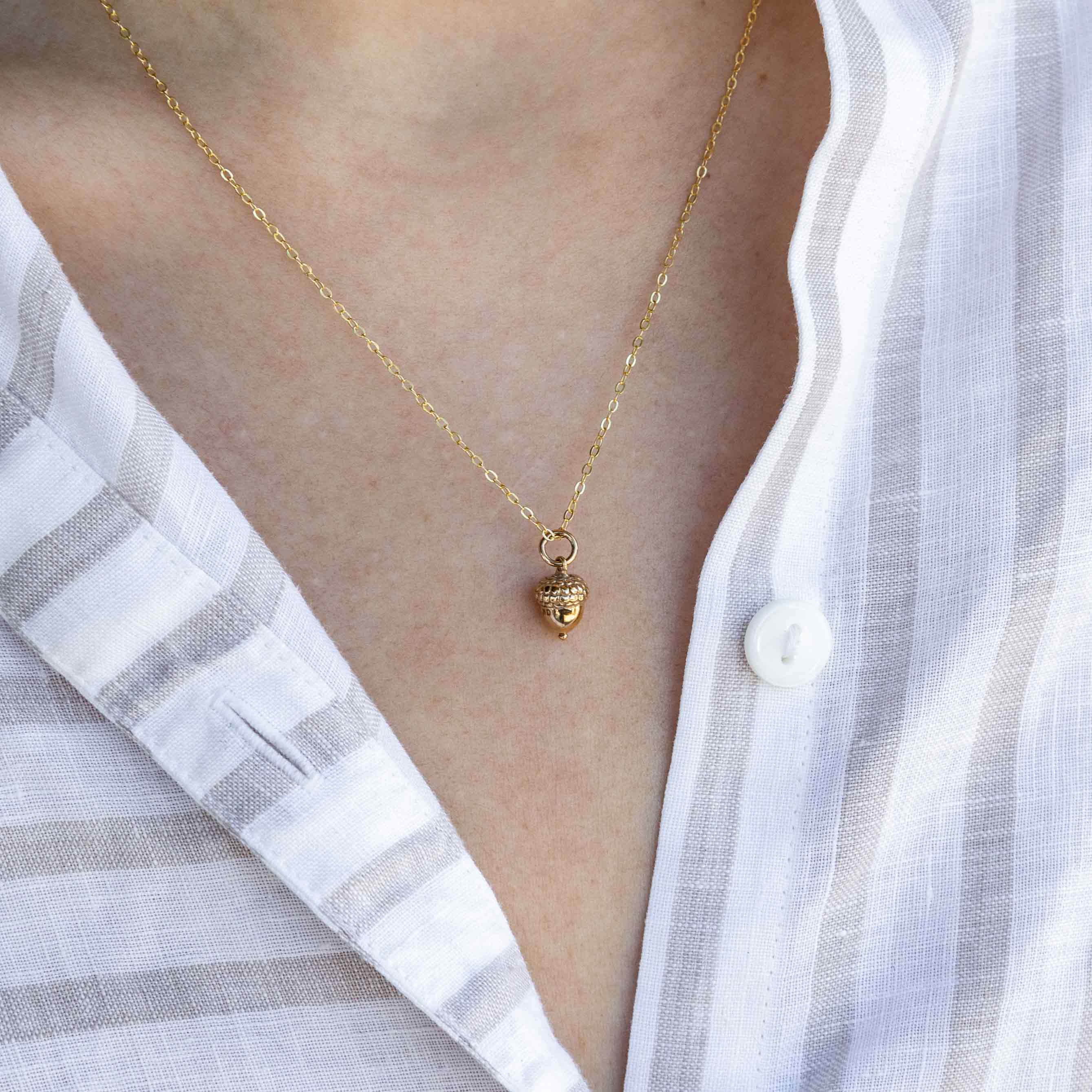 Bronze Acorn Necklace with Gold Fill Chain - Poppies Beads N' More