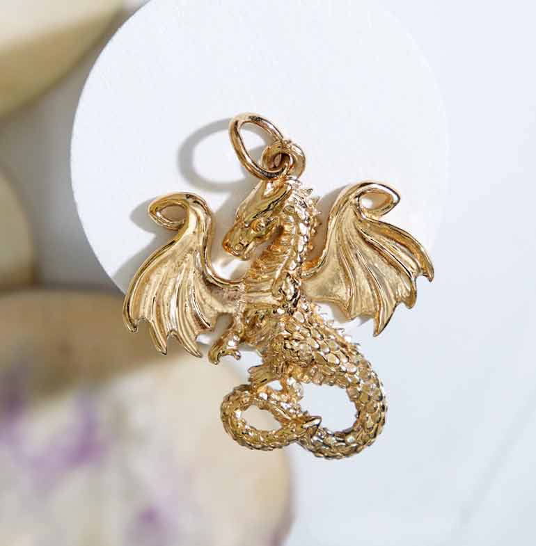 Bronze Fairy Tale Dragon Charm - Poppies Jewelry