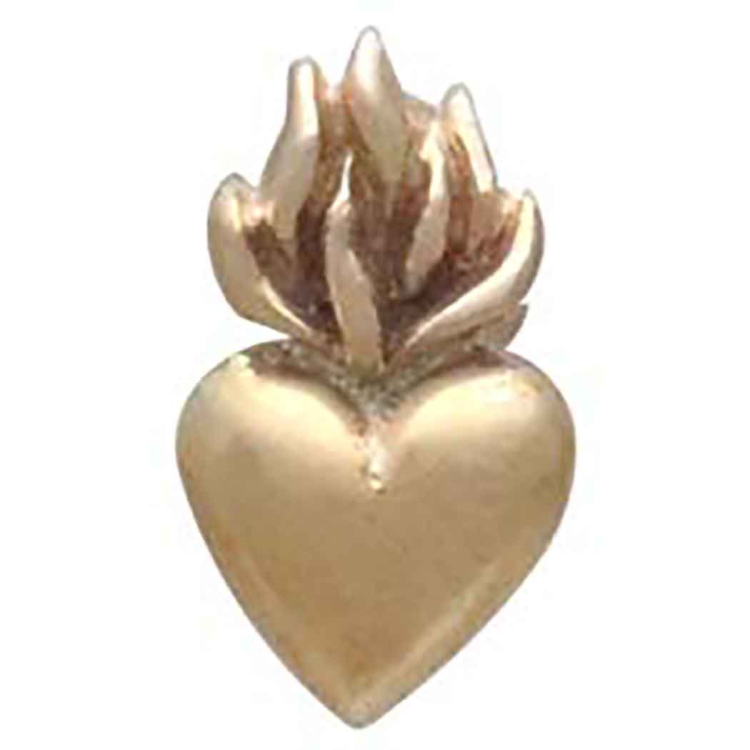 Bronze Heart Post Earrings with Flame