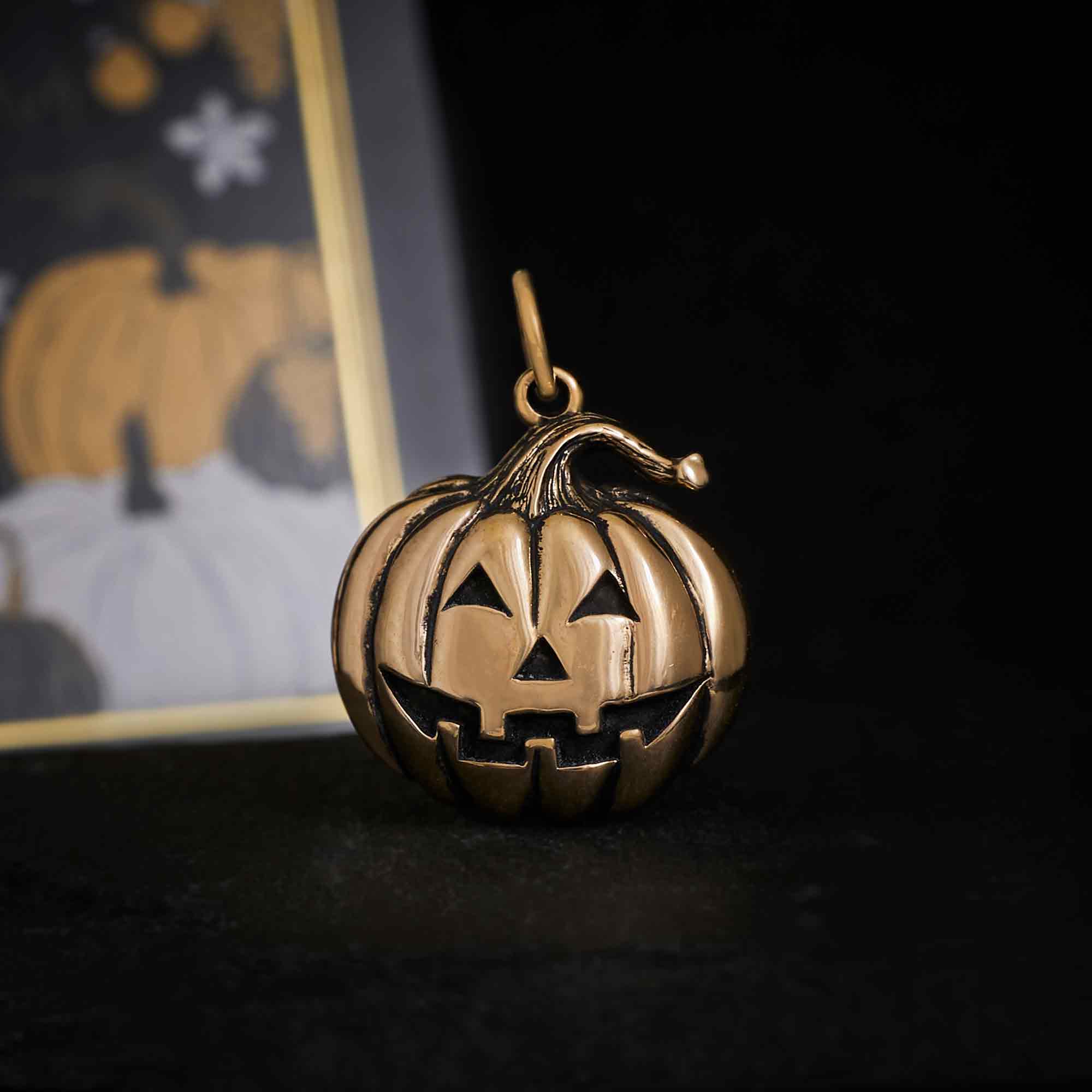 Bronze Jack o Lantern Charm - Poppies Jewelry