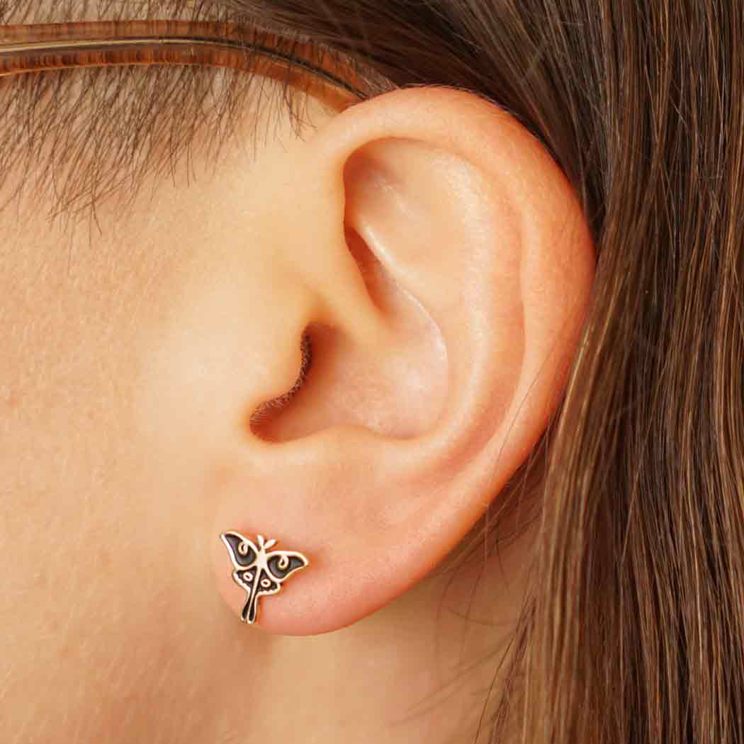Bronze Luna Moth Post Earrings  with Silver Post
