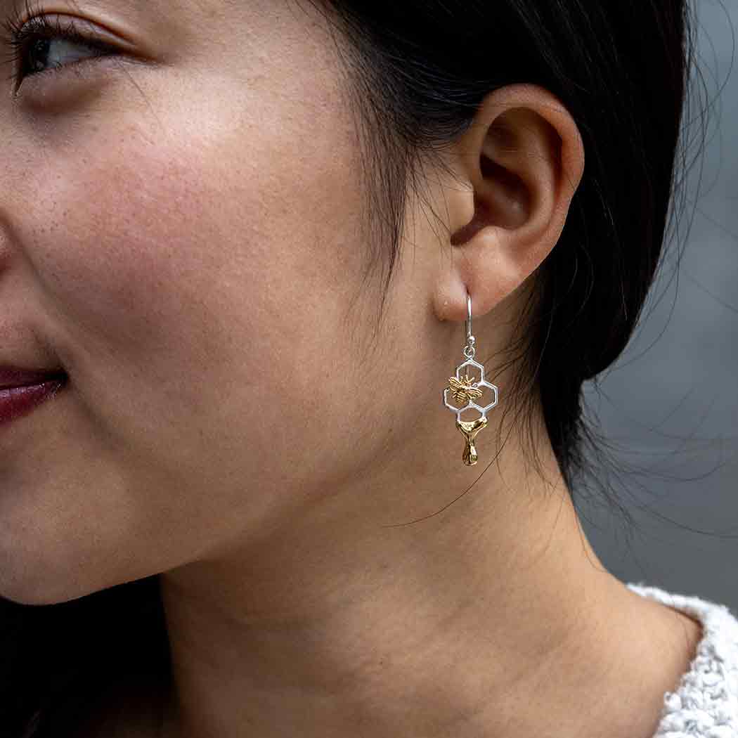 Honeycomb Dangle Earrings with Honey and Bee - Poppies Beads N' More