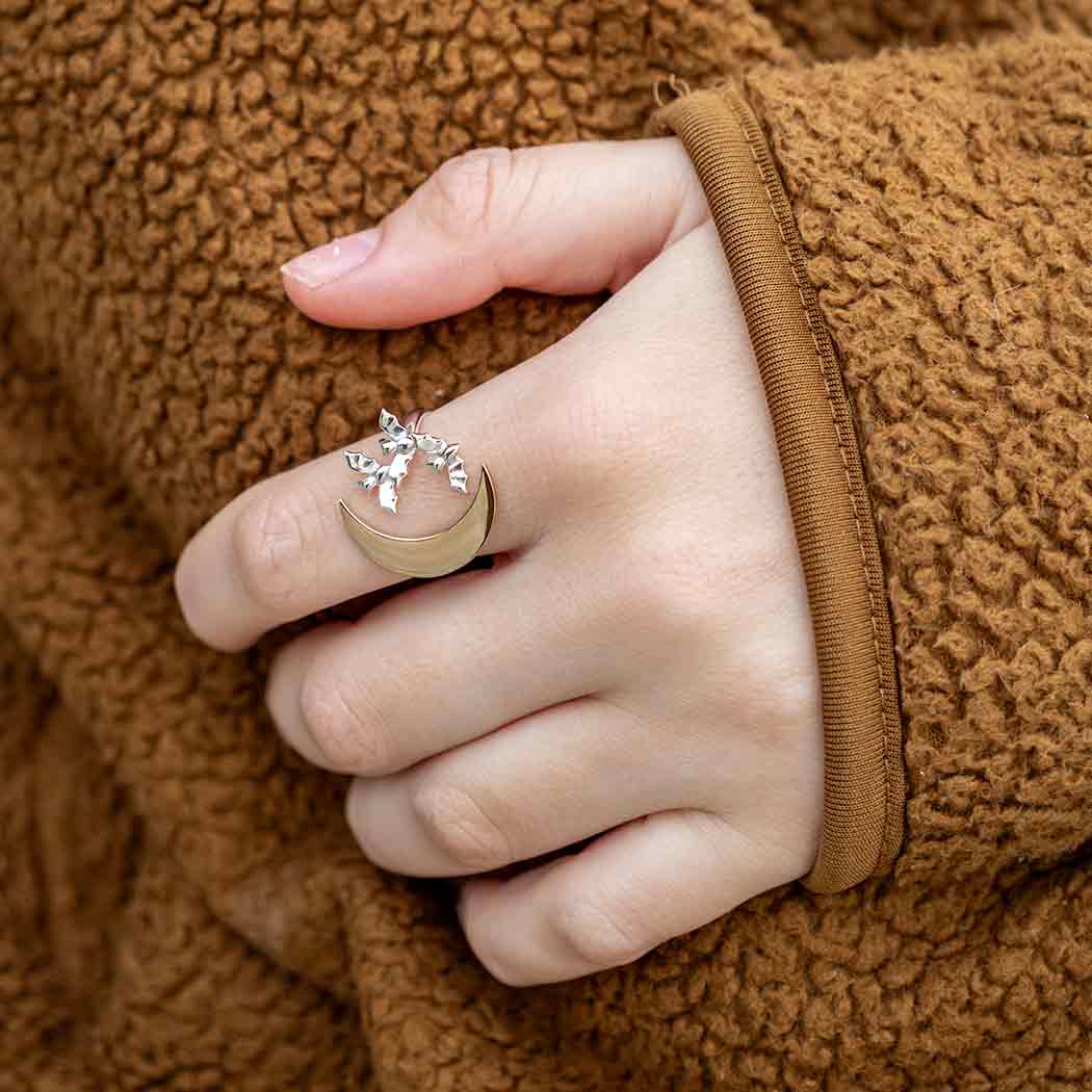 Mixed Metal Adjustable Bat Cluster and Moon Ring - Poppies Jewelry