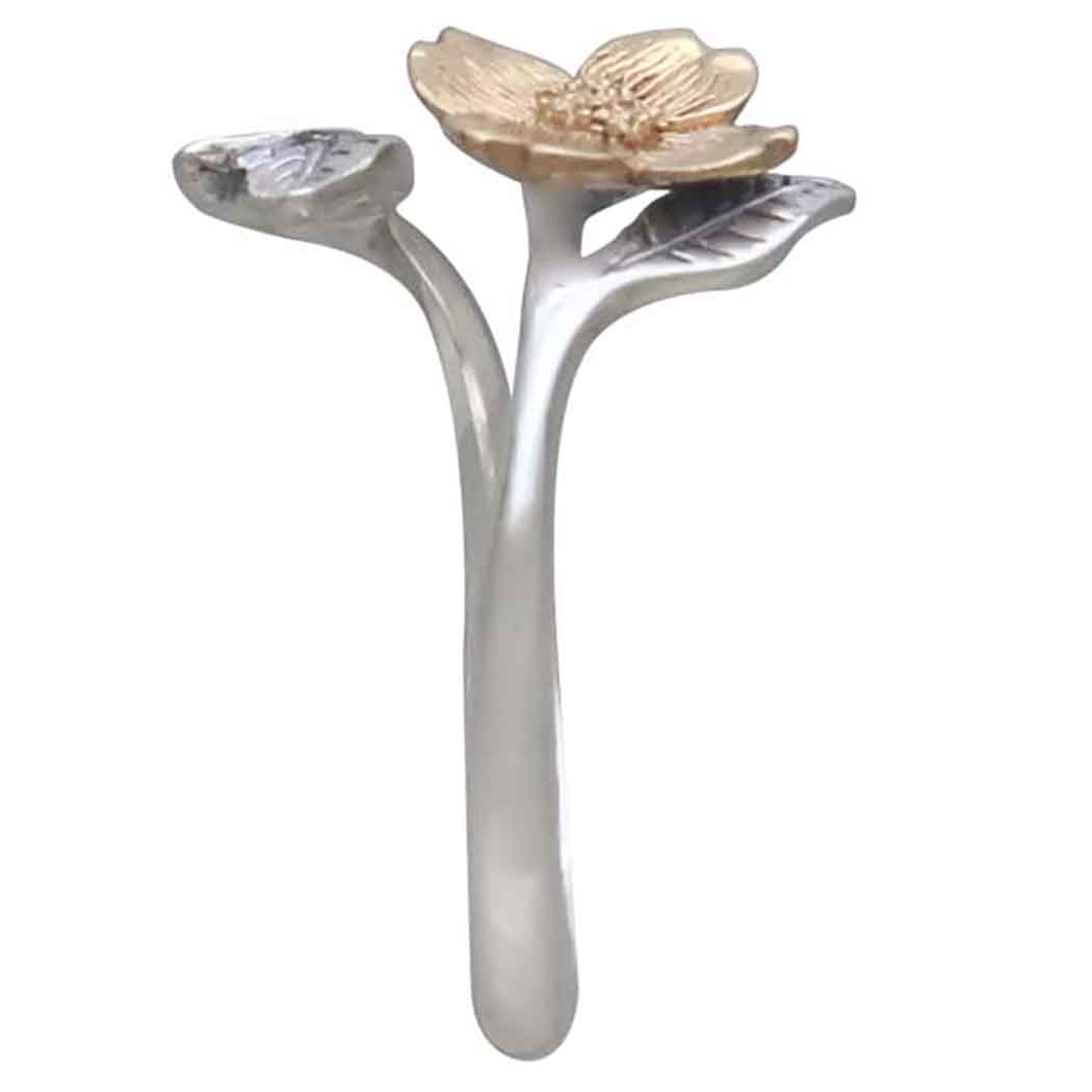 Mixed Metal Adjustable Dogwood Flower and Leaves Ring