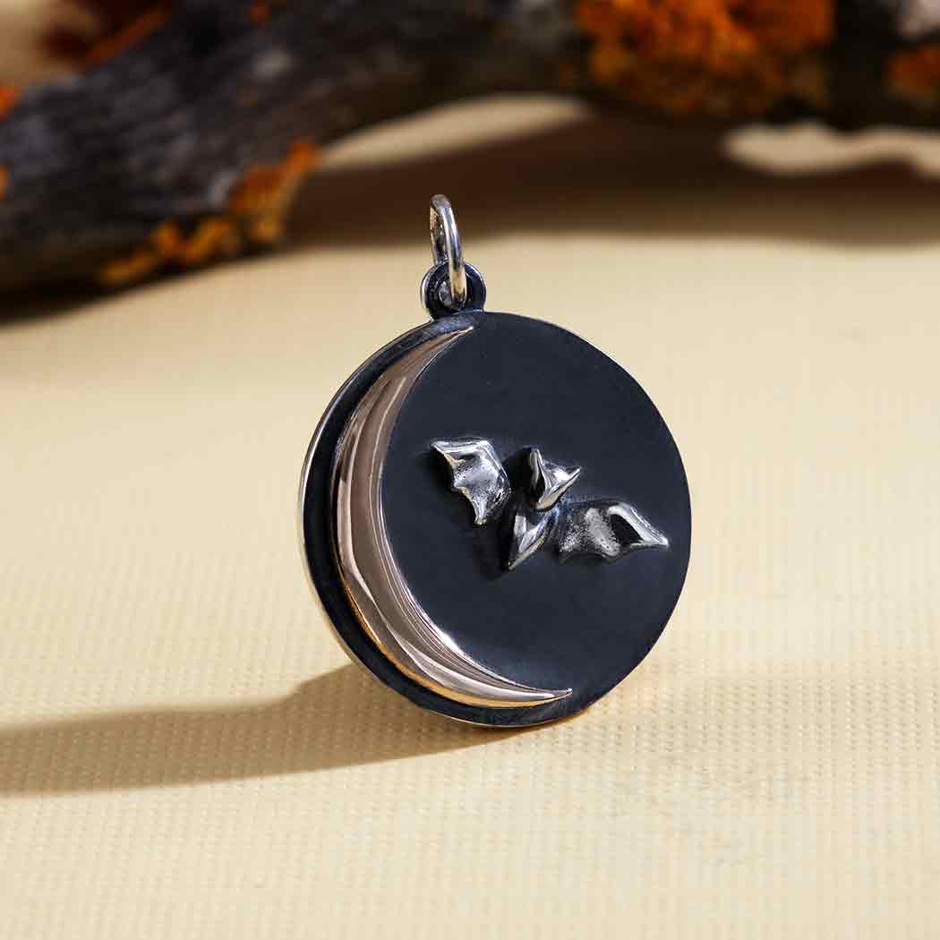 Mixed Metal Bat and Bronze Crescent Moon Charm - Poppies Jewelry