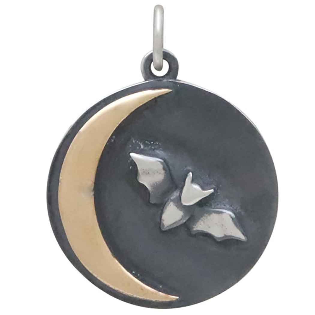 Mixed Metal Bat and Bronze Crescent Moon Charm - Poppies Jewelry