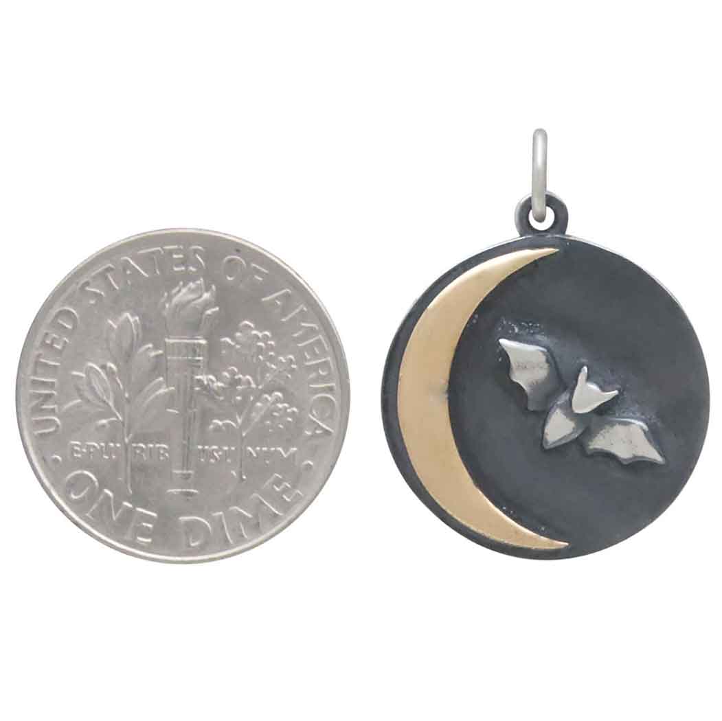 Mixed Metal Bat and Bronze Crescent Moon Charm - Poppies Jewelry