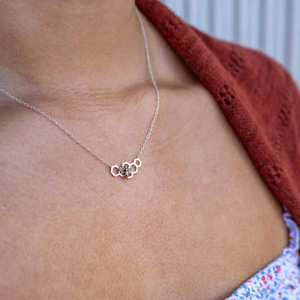 Mixed Metal Bee and Honeycomb Festoon Necklace - Poppies Beads N' More 