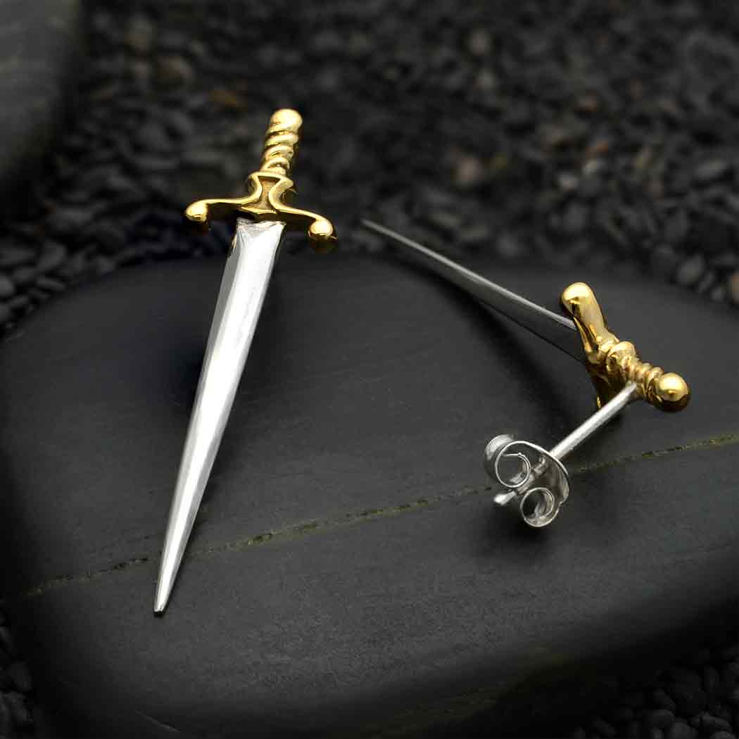 Mixed Metal Large Sword Post Earrings - Poppies Beads N' More