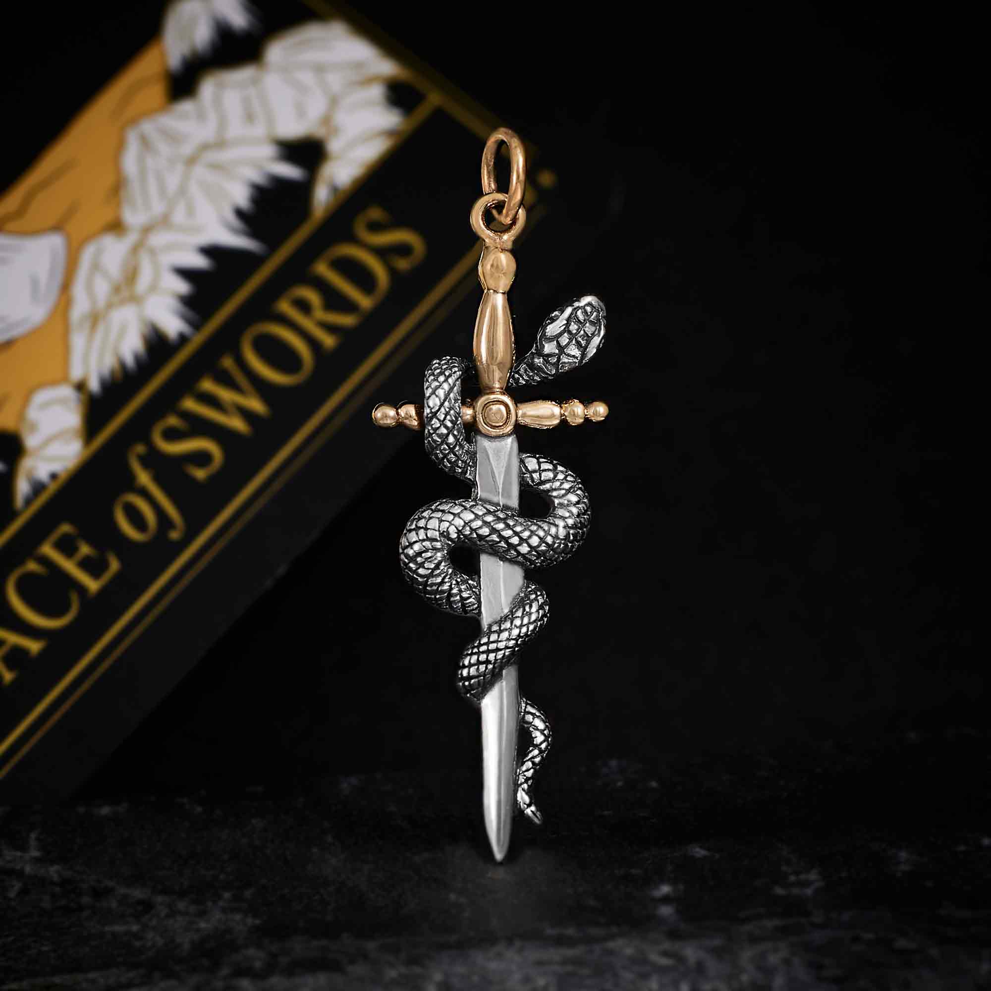 Mixed Metal Sword and Snake Pendant - Poppies Jewelry