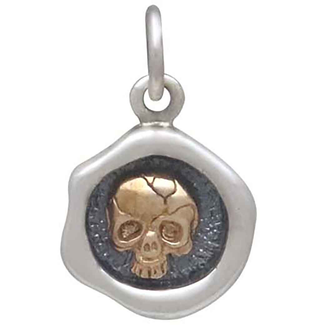 Mixed Metal Wax Seal Skull Charm - Poppies Beads N' More