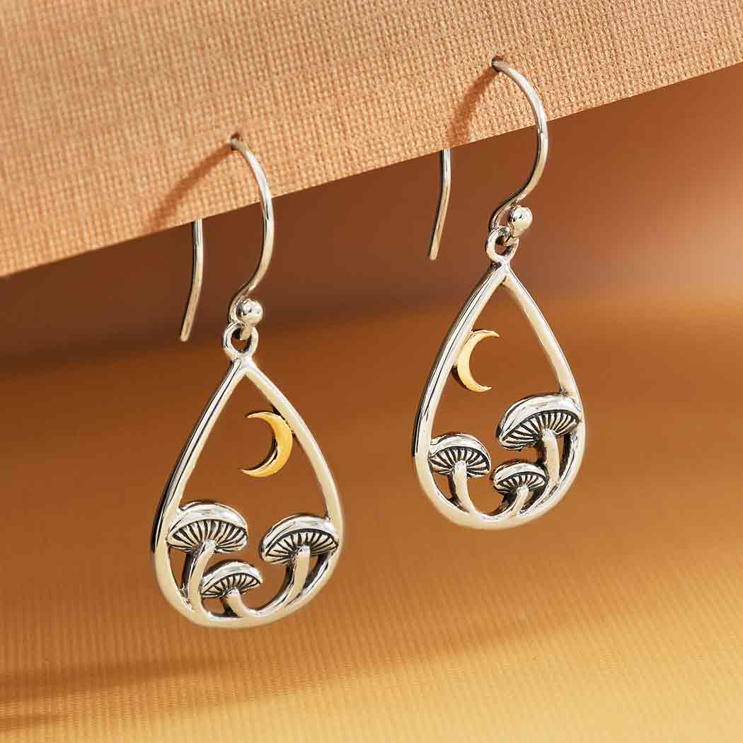 Mushroom and Moon Dangle Earrings in Teardrop - Poppies Beads N' More 