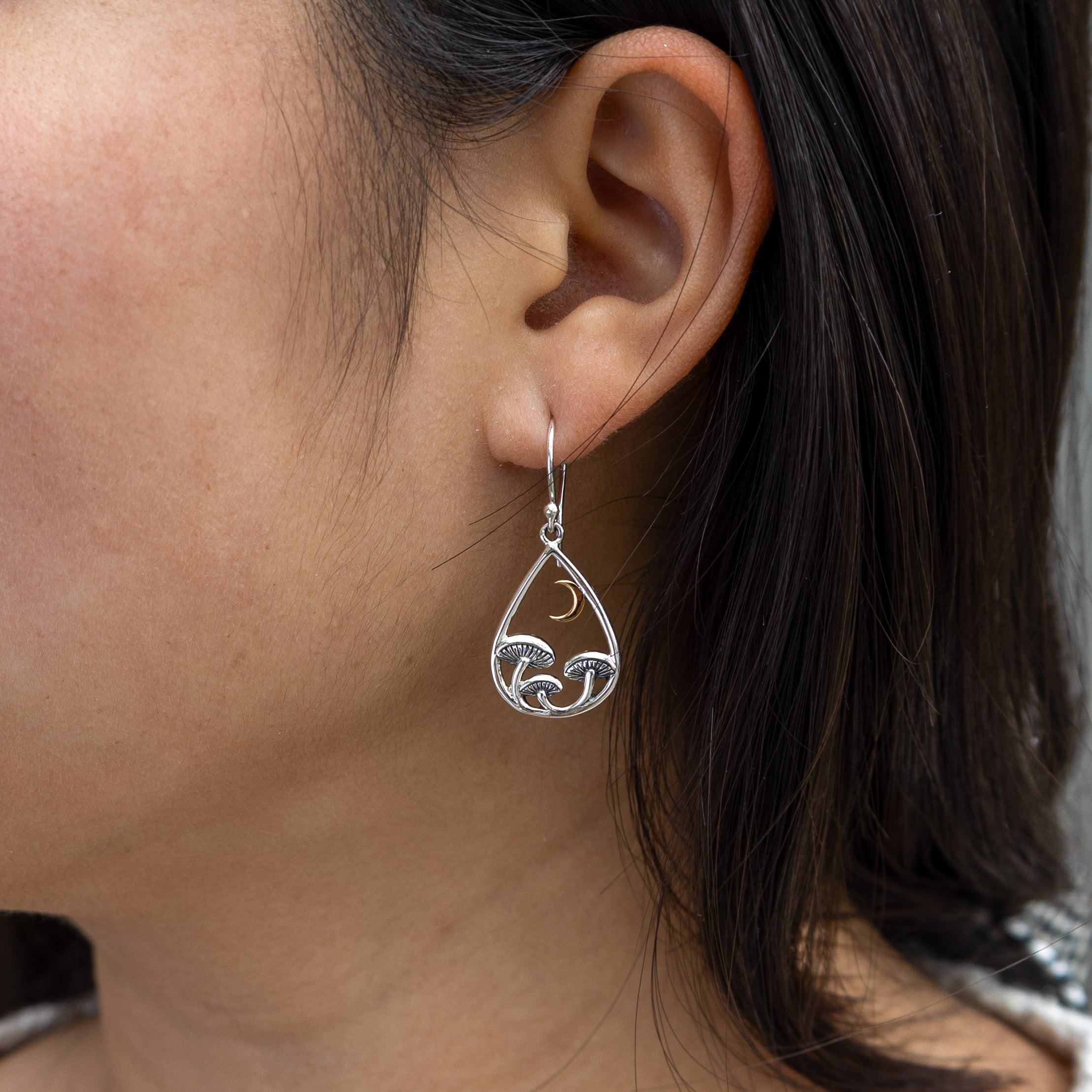 Mushroom and Moon Dangle Earrings in Teardrop - Poppies Beads N' More 