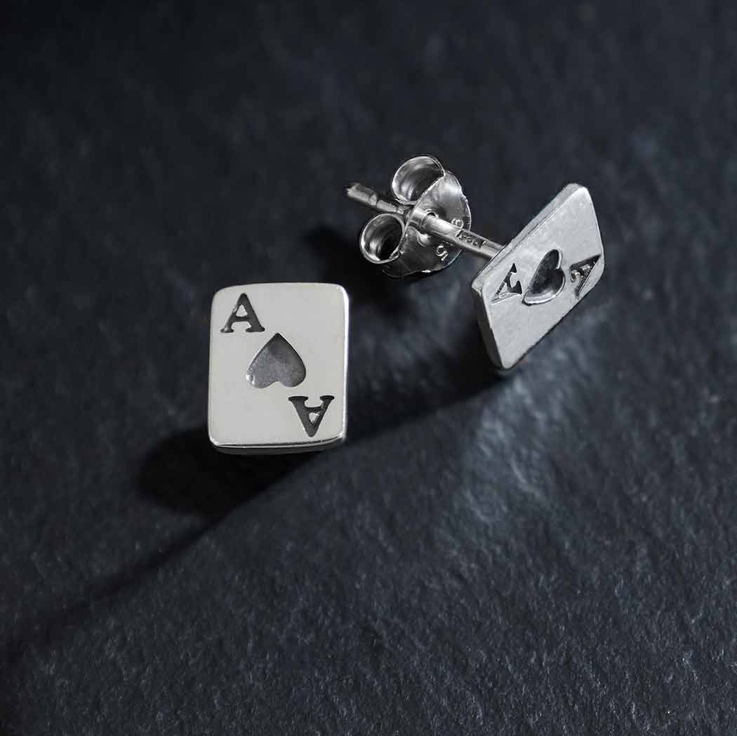 Silver Ace of Hearts Playing Card Post Earrings