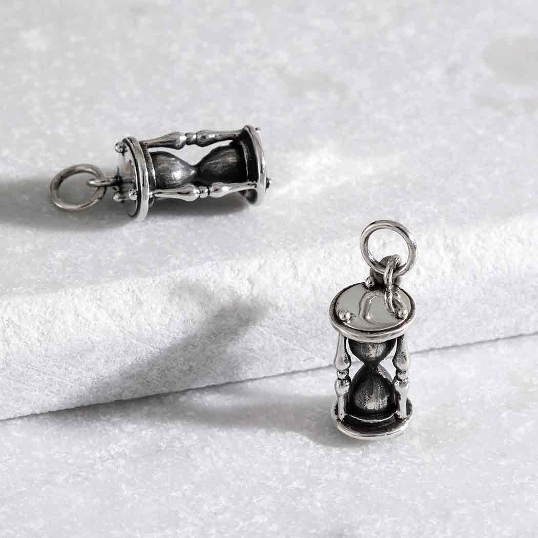 Sterling Silver 3D Hourglass Charm - Poppies Jewelry