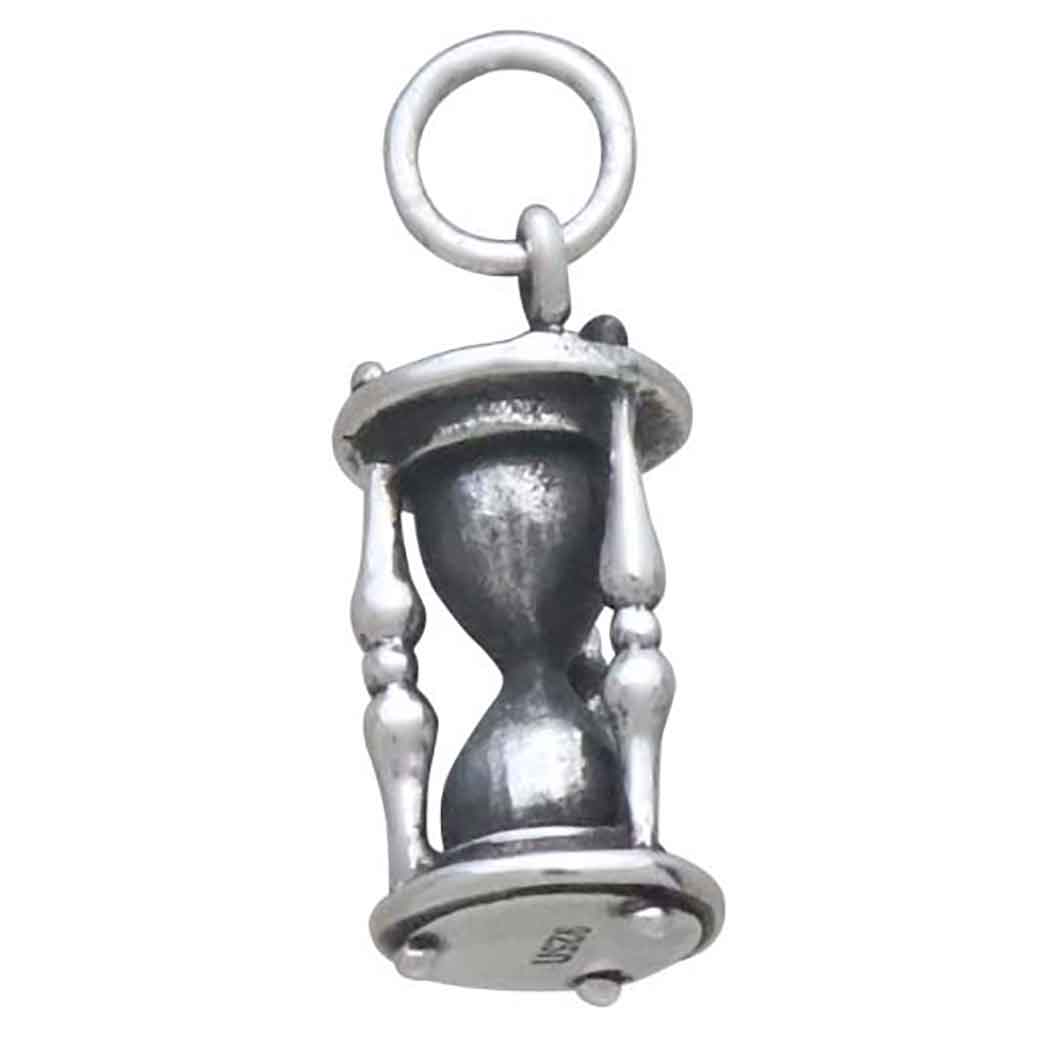 Sterling Silver 3D Hourglass Charm - Poppies Jewelry