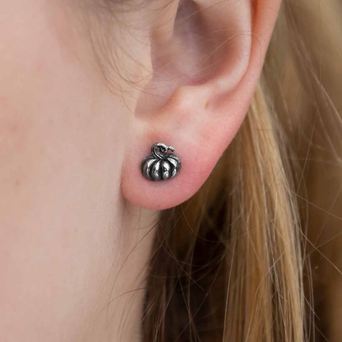 Sterling Silver 3D Pumpkin Post Earrings - Poppies  Jewelry