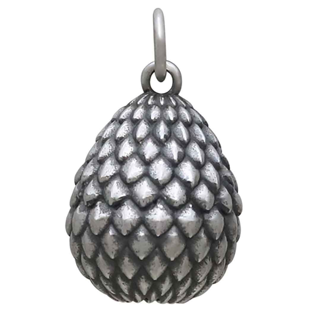 Sterling Silver 3D Scaled Dragon Egg Charm - Poppies Jewelry