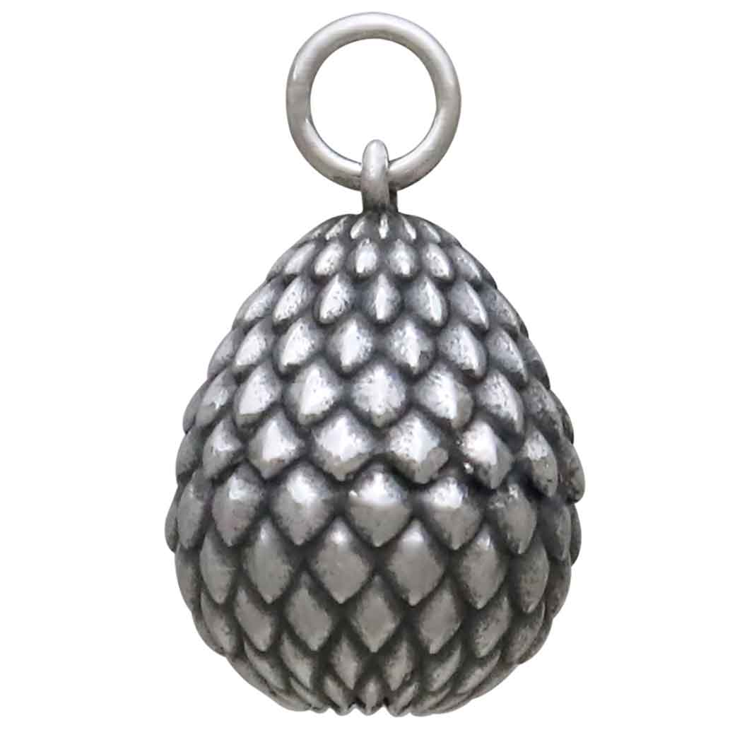 Sterling Silver 3D Scaled Dragon Egg Charm - Poppies Jewelry