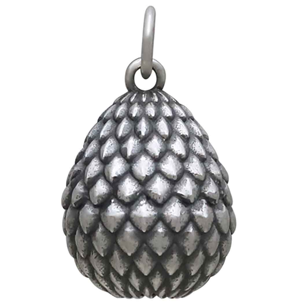 Sterling Silver 3D Scaled Dragon Egg Charm - Poppies Jewelry