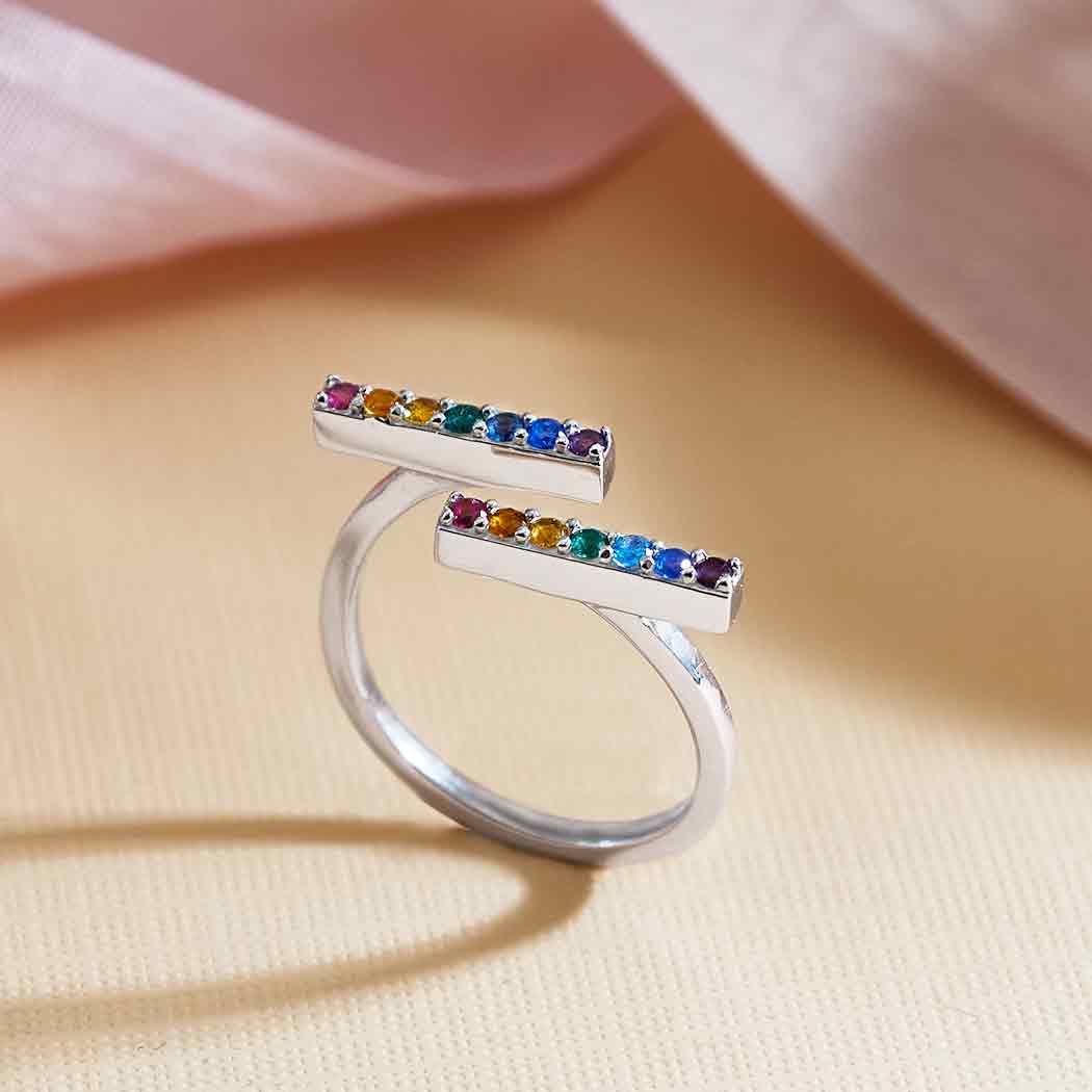 Sterling Silver Adjustable Double Horizontal Rainbow Ring - Poppies Beads N' More