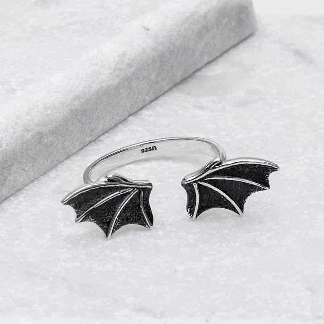 Sterling Silver Adjustable Dragon Wing Ring - Poppies Jewelry