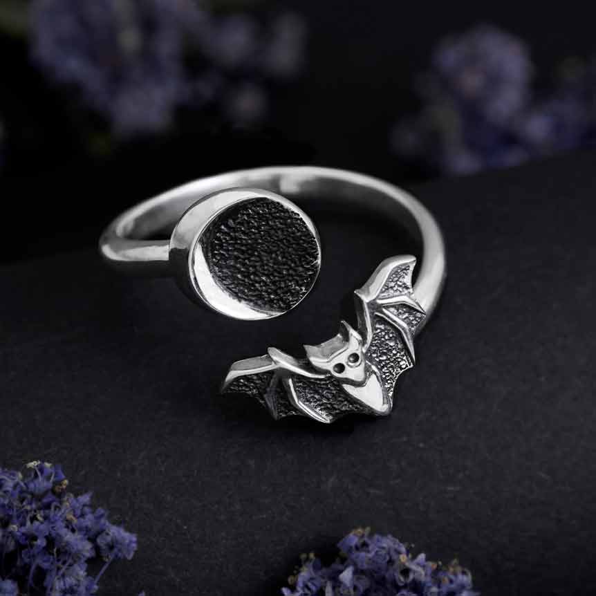 Adjustable Moon and Bat Ring