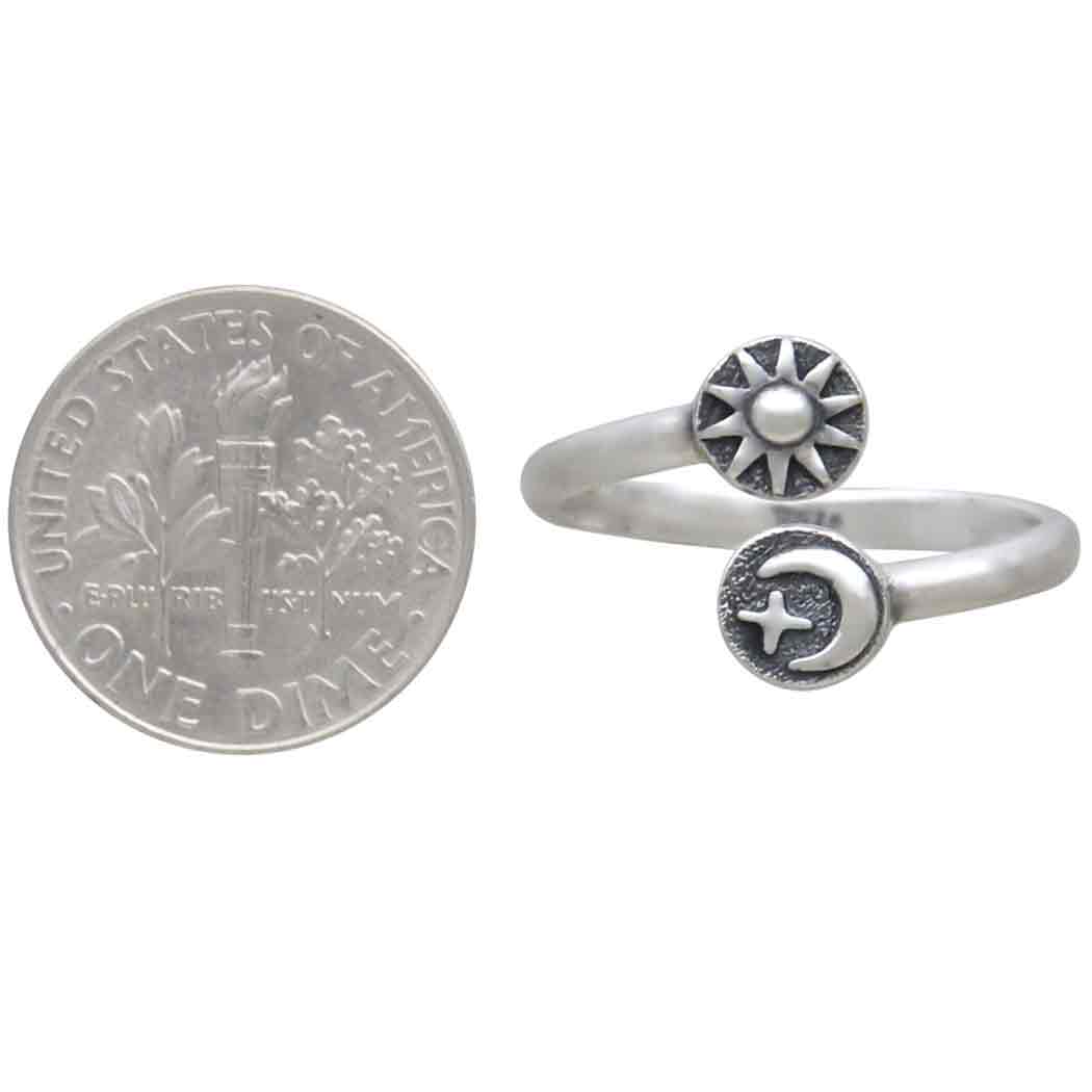 Sterling Silver Adjustable Moon Star and Sun Ring