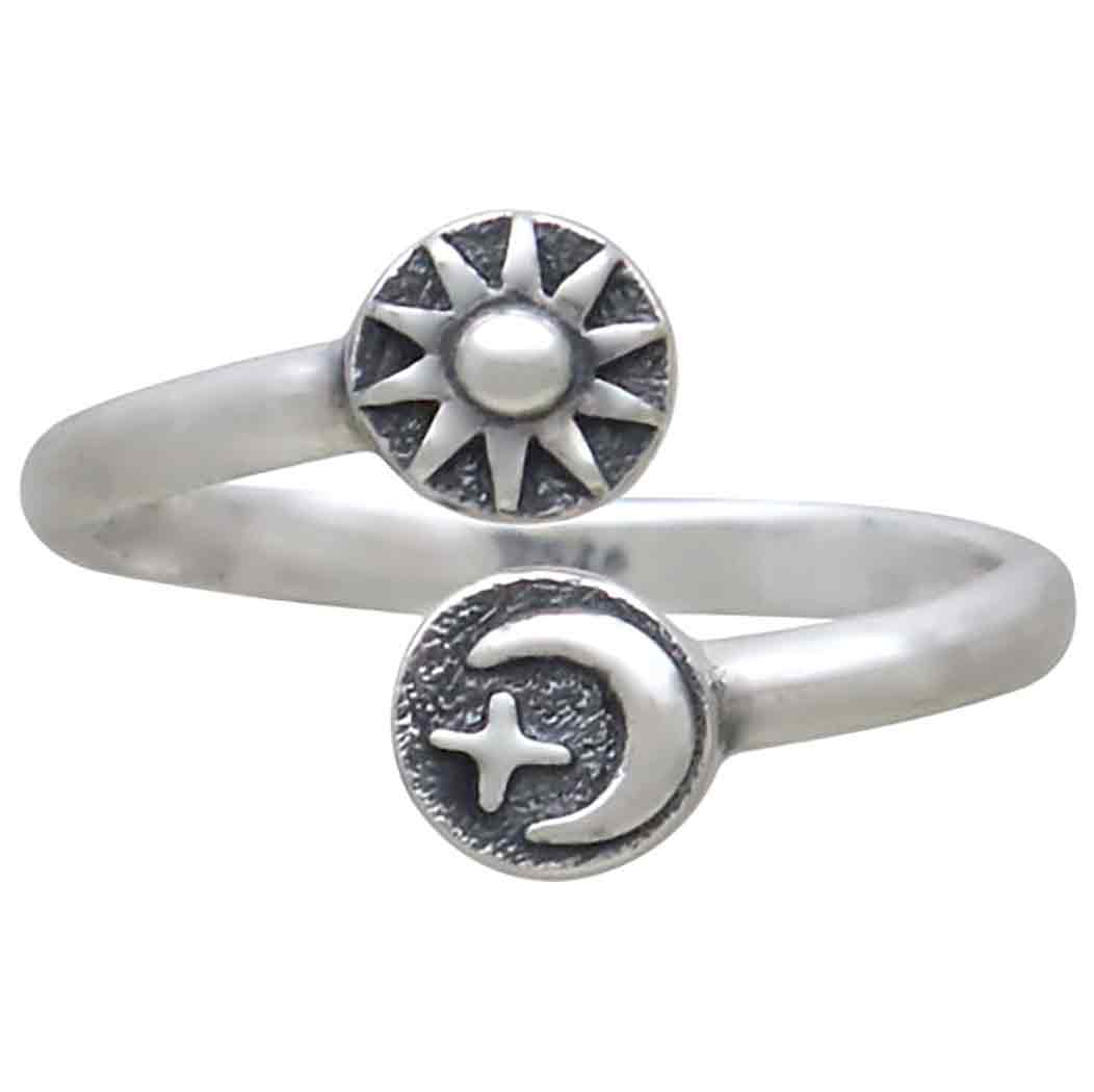 Sterling Silver Adjustable Moon Star and Sun Ring