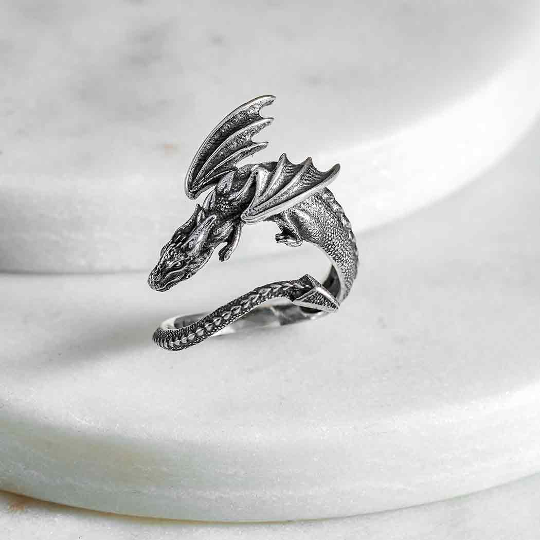 Sterling Silver Adjustable Dragon Ring - Poppies Jewelry