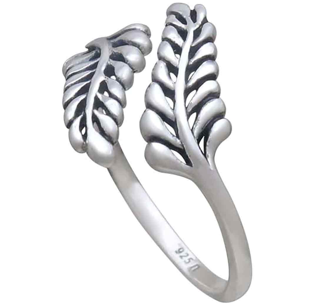 Sterling Silver Adjustable Sprig Leaf Ring - Poppies Jewelry