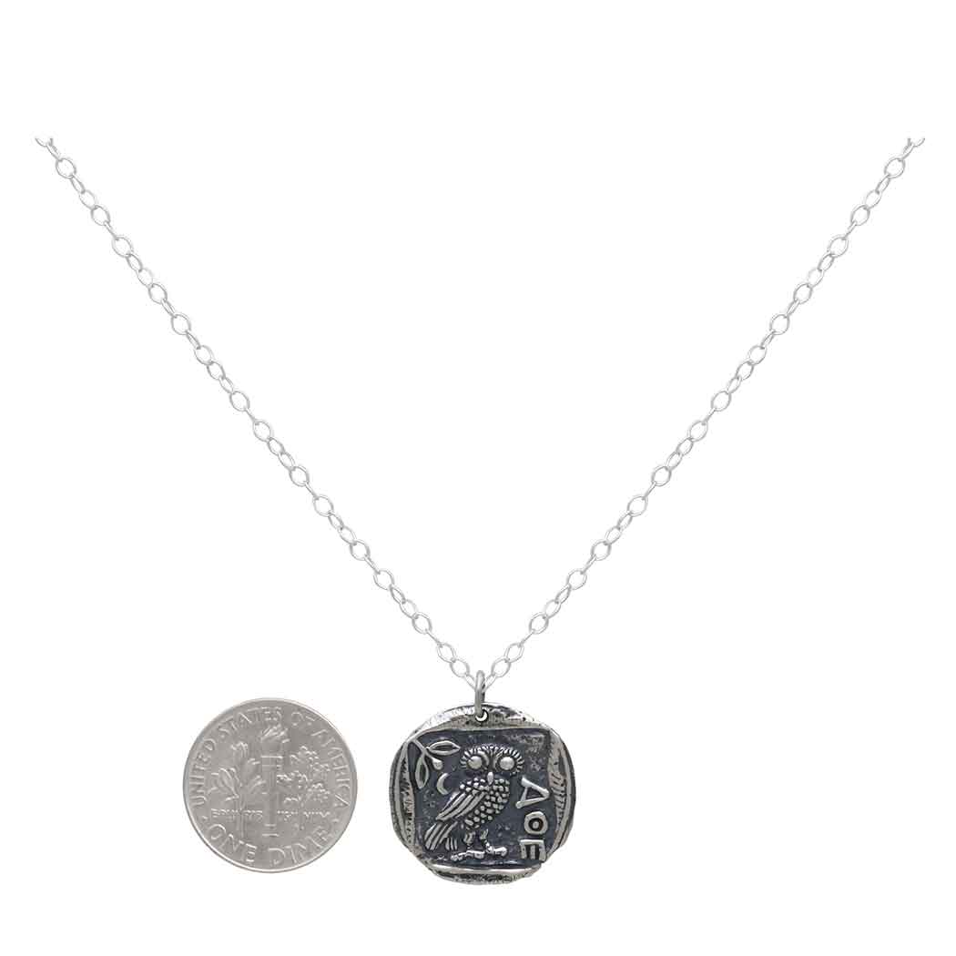 Sterling Silver Ancient Athena's Owl Coin Necklace - Poppies Beads N' More