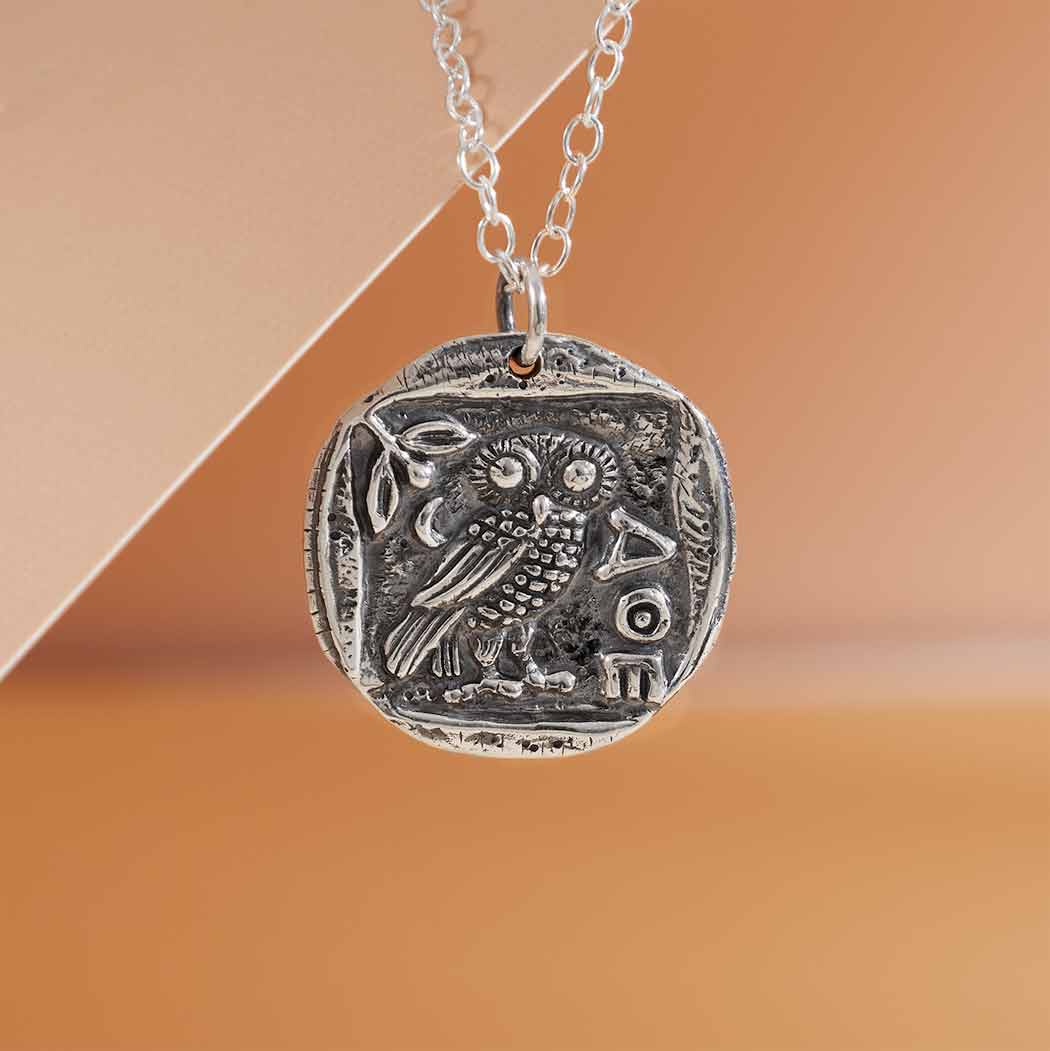 Sterling Silver Ancient Athena's Owl Coin Necklace - Poppies Beads N' More