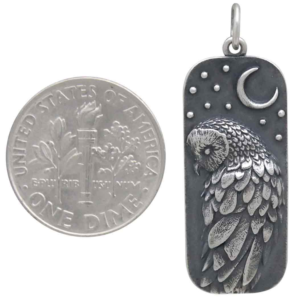 Sterling Silver Barn Owl and Moon Pendant