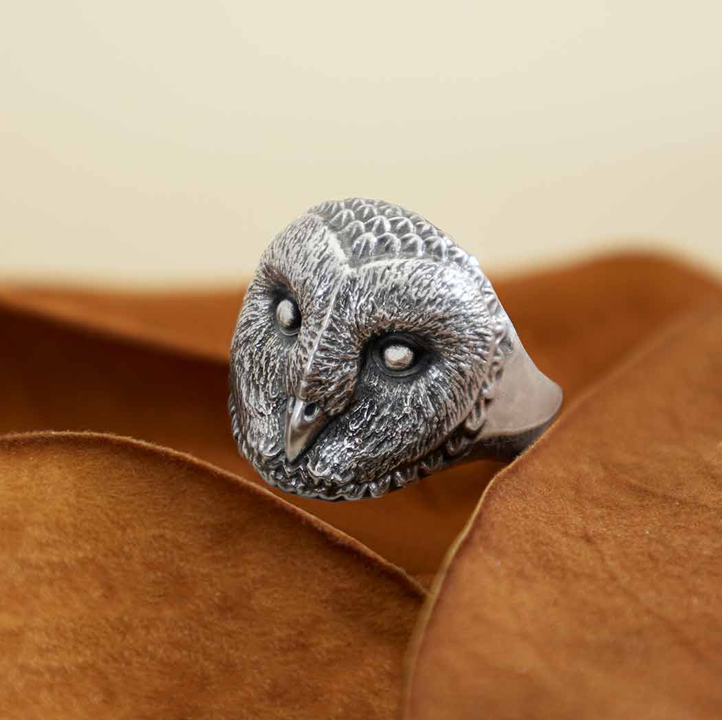 Sterling Silver Barn Owl Ring