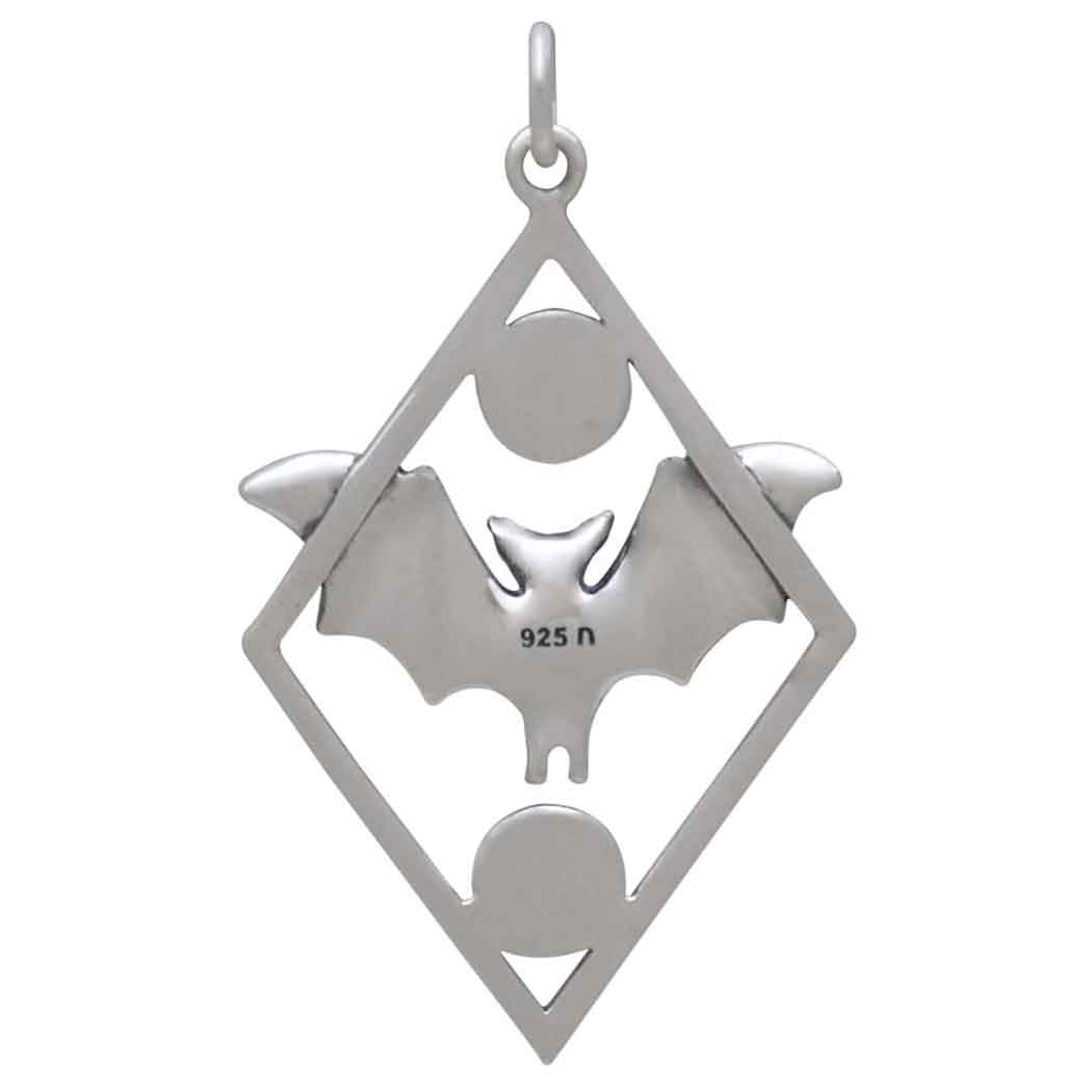 Sterling Silver Bat Pendant in Diamond Frame